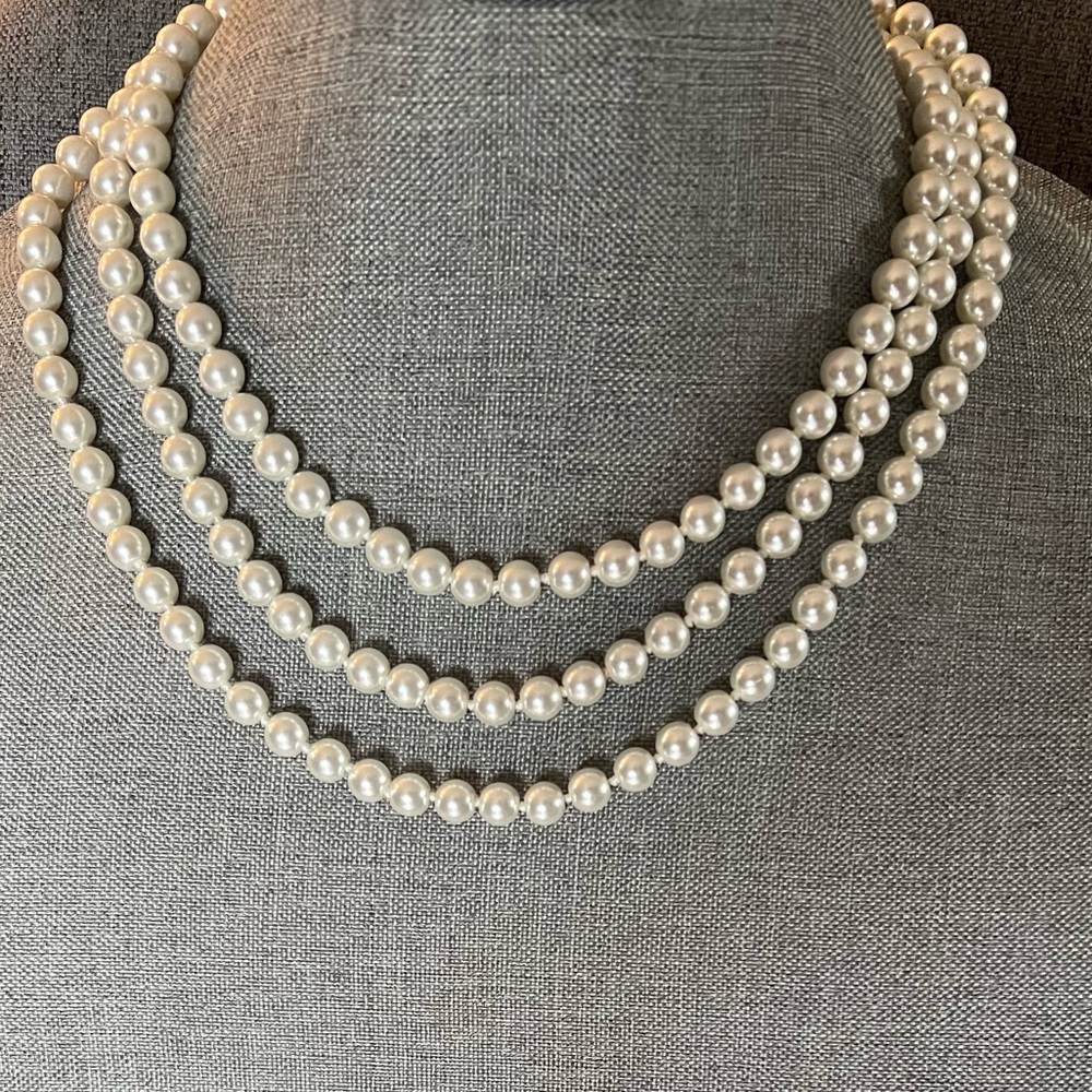 New 3 styles in 1 - Knotted Glass Pearls Beaded Necklace 60” 152 cms